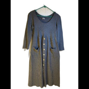 Womans Grey Rib 2 Pocket Button Down Dress Size 10 Pre-owned Rabbit Design
